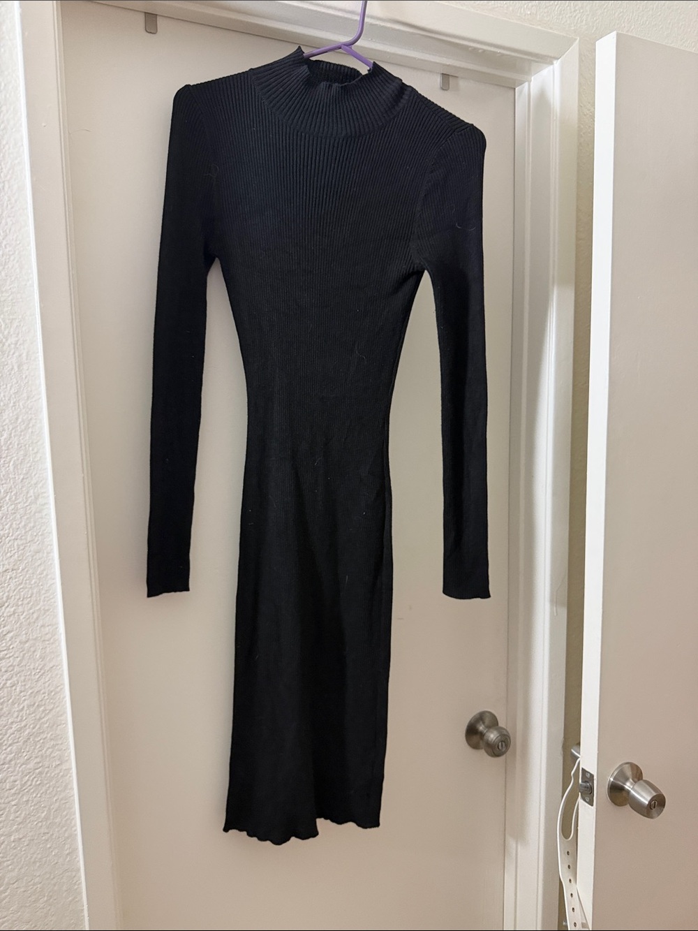 Derek Heart Black Ribbed Long-Sleeve Mock Neck Midi Dress